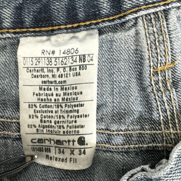 Carhartt Jeans Mens 34x34 Blue Straight Relaxed American‎ Cowboy Workwear Denim - Picture 10 of 12
